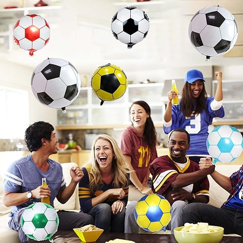 Miniatura 6 de Juego de 8 globos de papel de aluminio de fútbol, globos de aluminio de Mylar 4D de 22 pulgadas y globos de papel de aluminio de fútbol multicolor
