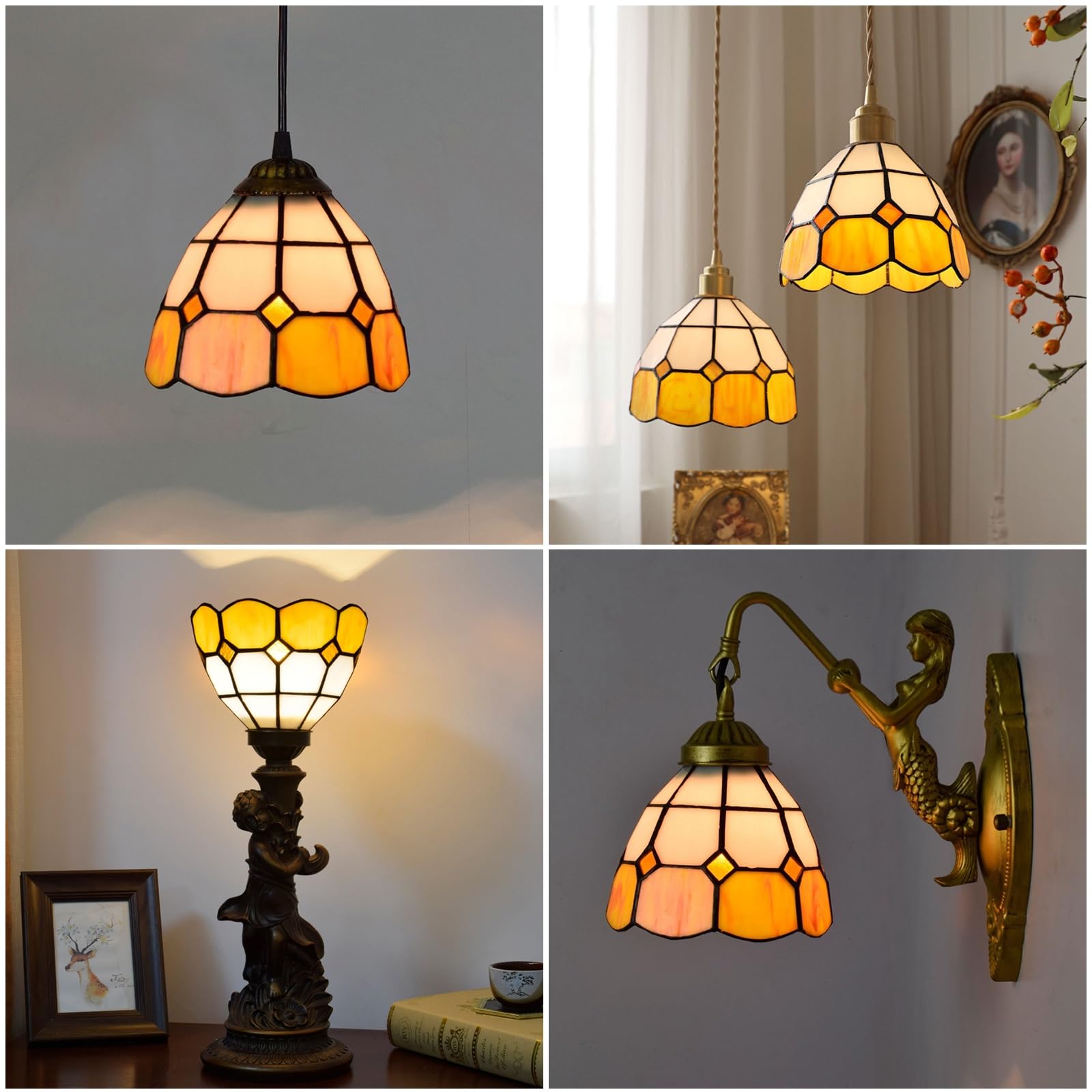 Ręcznie wykonany klosz witrażowy, styl vintage art deco do oświetlenia sufitowego i ściennego