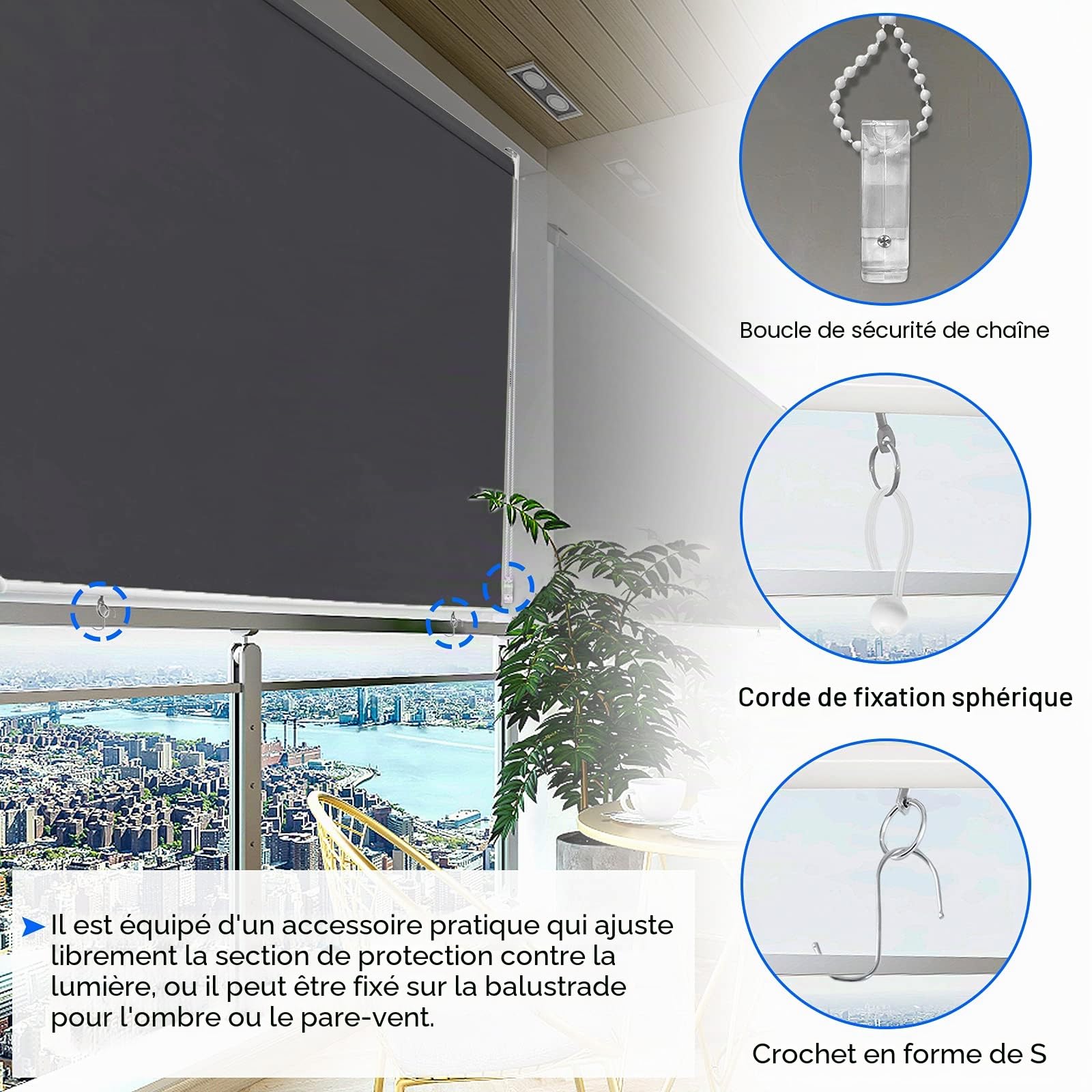 UISEBRT Store extérieur vertical Pare-soleil Store occultant pour extérieur, Protection UV, Vonvient au balcon (100 x 140 cm, Anthracite)