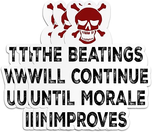 Calcomanías divertidas de calavera con texto en inglés "The Beatings Will Continuue Until Morale Improves", regalos divertidos de vinilo impermeable