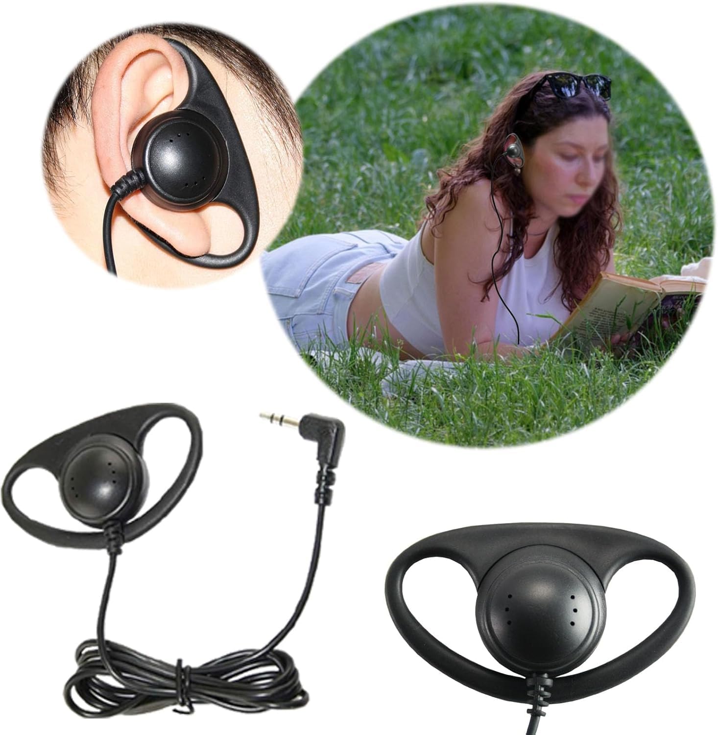 EXMAX DTP-03 3.5mm D-Shape Single Side Ear Hook Clips Earphone Headset Headphone Dual Channel for Tour Guide System Receiver Tablet Laptop PC Skype YouTube MP3/4 DVD(30PACK)