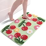 Anybar Rugs de salle de bains rose Mignon cerise tapis de bain cooful accessoires de salle, Funny Flower Rug Non Slip Floor Mat, Machine lavable Rug de bain doux microfibre tapis pour la douche, Tub (18x26 de pouce)