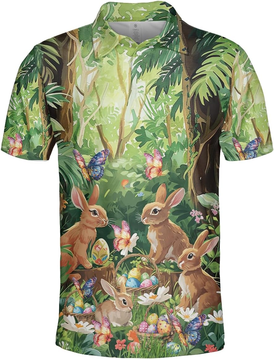 Happy Easter Polo Shirts for Men - Spring Mens Golf Shirts Short Sleeve Dry Fit Casual Tennis T-Shirt S48