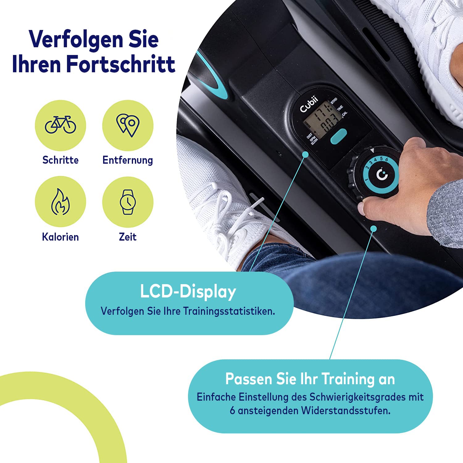 Cubii Move Ellipsentrainer – Kompakter Heimtrainer für Senioren, Mini Crosstrainer mit LCD-Display & 6 Widerstandsstufen, Leiser Pedaltrainer für Zuhause, Büro und ältere Nutzer