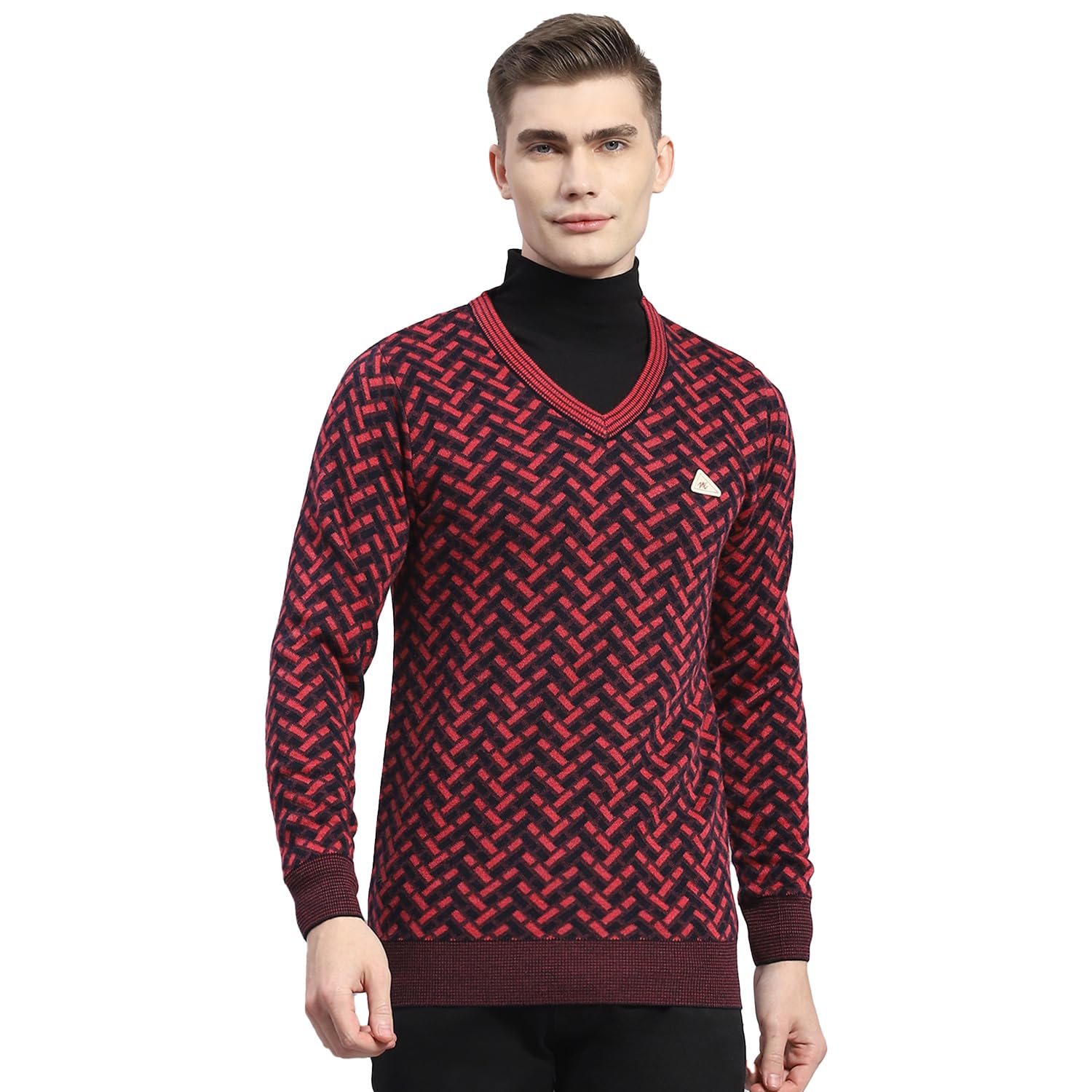 Mens Self Design V Neck Full Sleeve Wool Blend Casual Sweater (1239277VN)-image-29