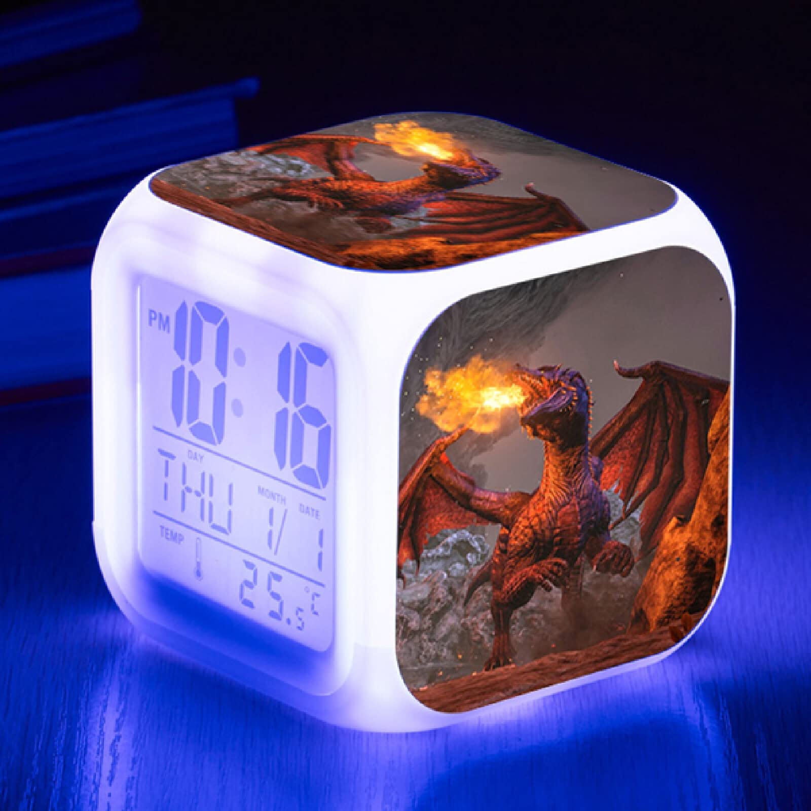 Sveglia Digitale Dinosauro Con Luce Notturna LED 7 Colori, Display Con Data E Temperatura, Regalo Per Bambini E Adulti