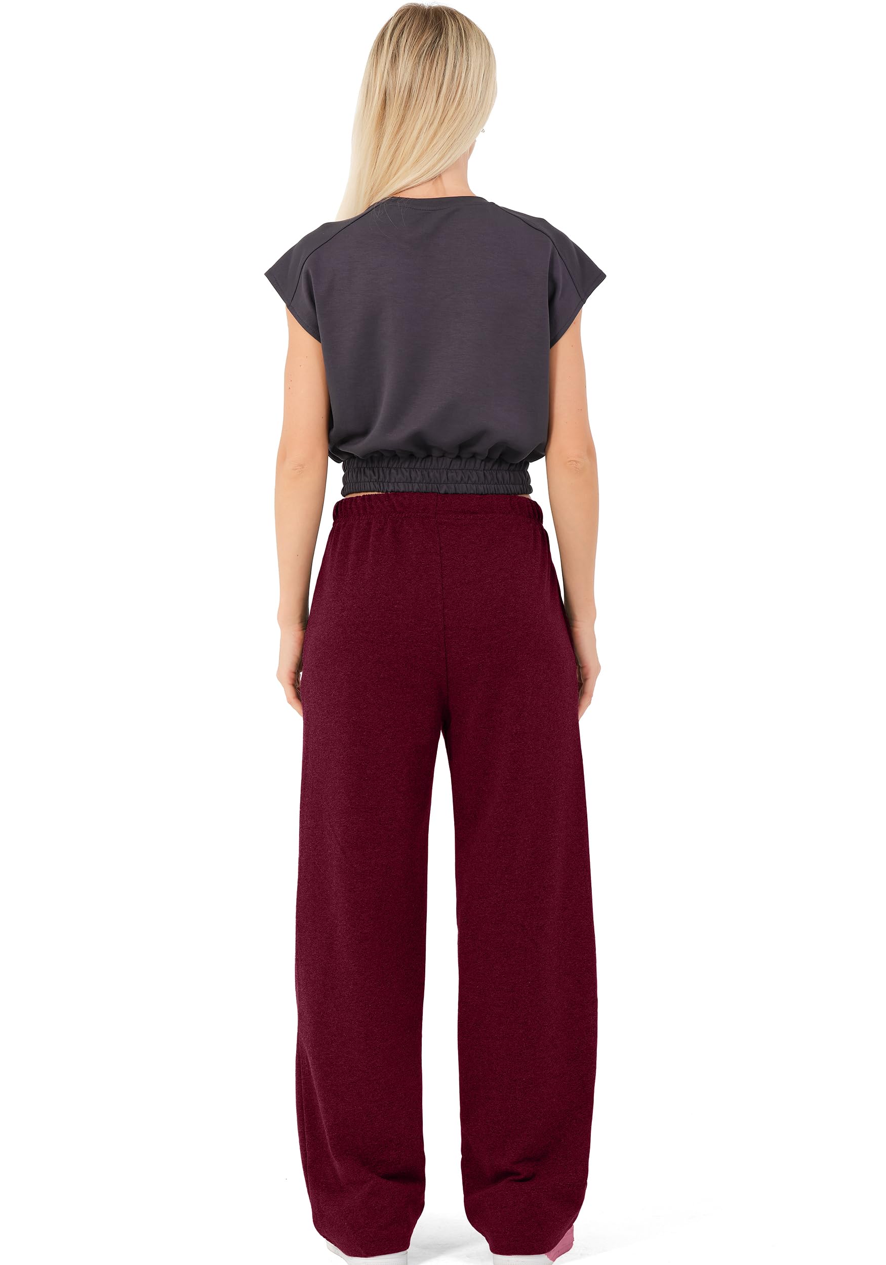 ROSS CAMP Pantalones de chándal para mujer, de algodón, largos, de entrenamiento, pantalones de correr, cómodos, pantalones de chándal de pierna ancha con cintura elástica, pantalones de yoga