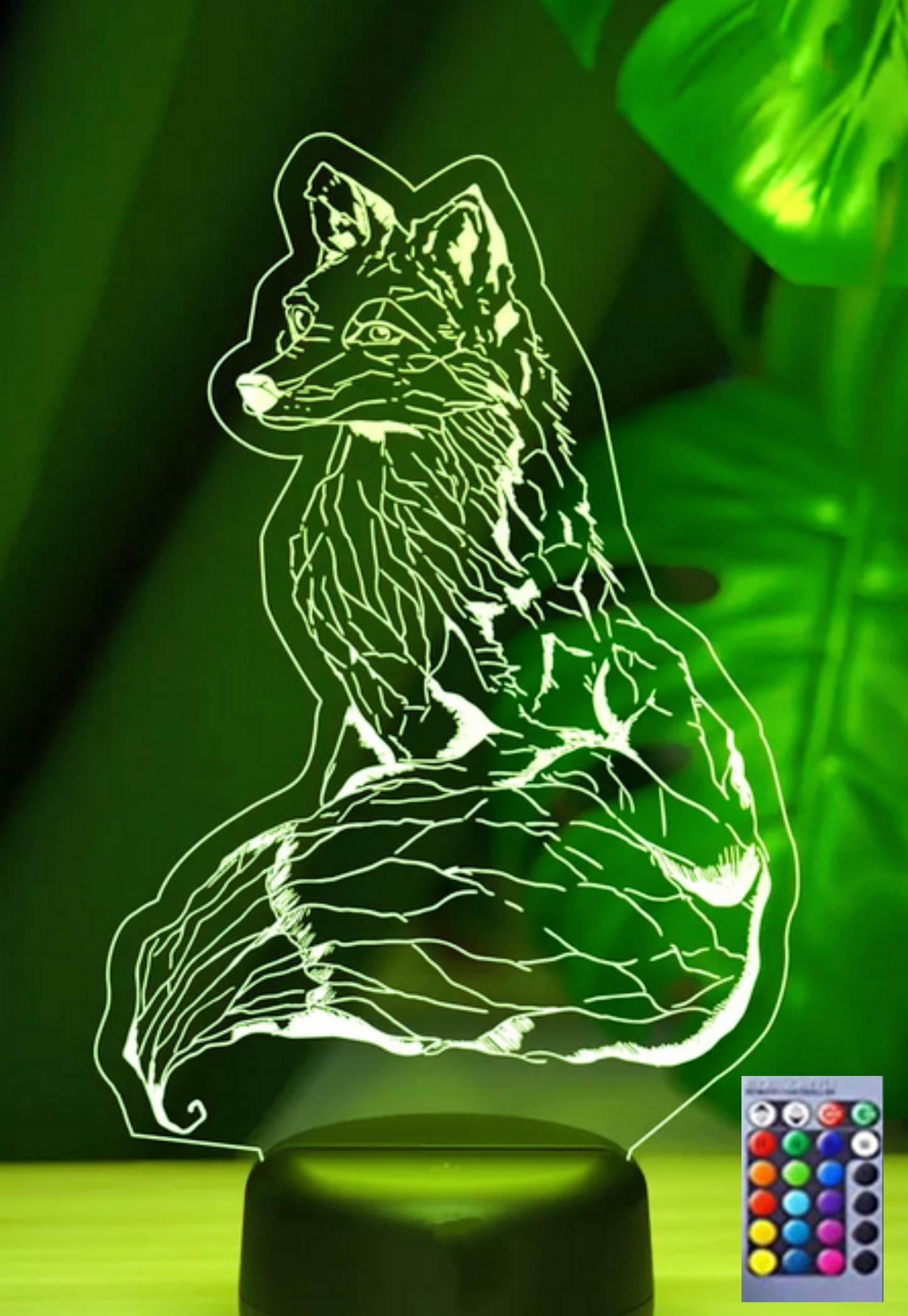 3D Fox Night Light Optical Illusion Led Lamp 16 Colors Changing Birthday Xmas Gift for Boys and Girls Kids Children Room Decor
