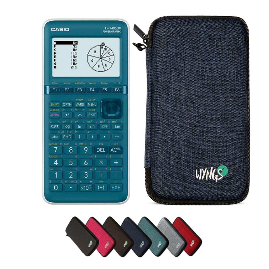 Casio fx-7400GIII avec Housse de Protection WYNGS Incluse Bleu - Calculatrice Graphique - Pack de Base