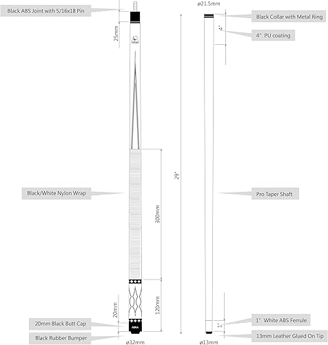 Miniatura 10 de ASKA Juego de 5 palos de billar de 58 pulgadas, construcción de 2 piezas, junta de 516 x 18, arce canadiense de roca dura, 0.512in pegado duro en la