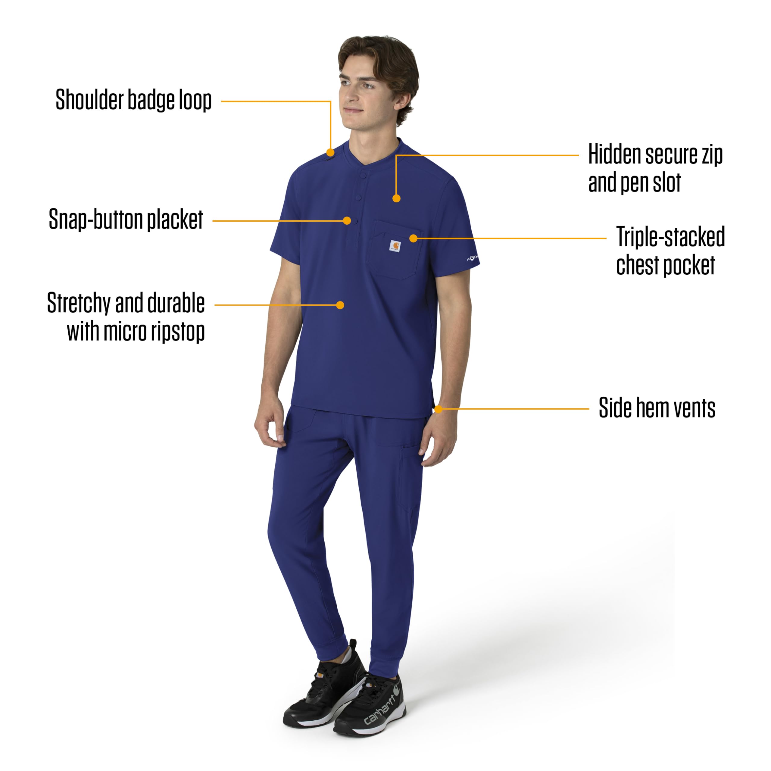 Carhartt Force Cross-Flex Scrubs dla mężczyzn, Henley Scrub Top - Galaxy Blue, 3X