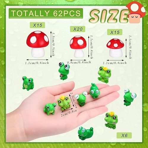 Miniatura 2 de 62 piezas de mini figuras en miniatura de hongos y ranas modelo de animales de jardín, pequeños adornos de decoración en miniatura, estatua