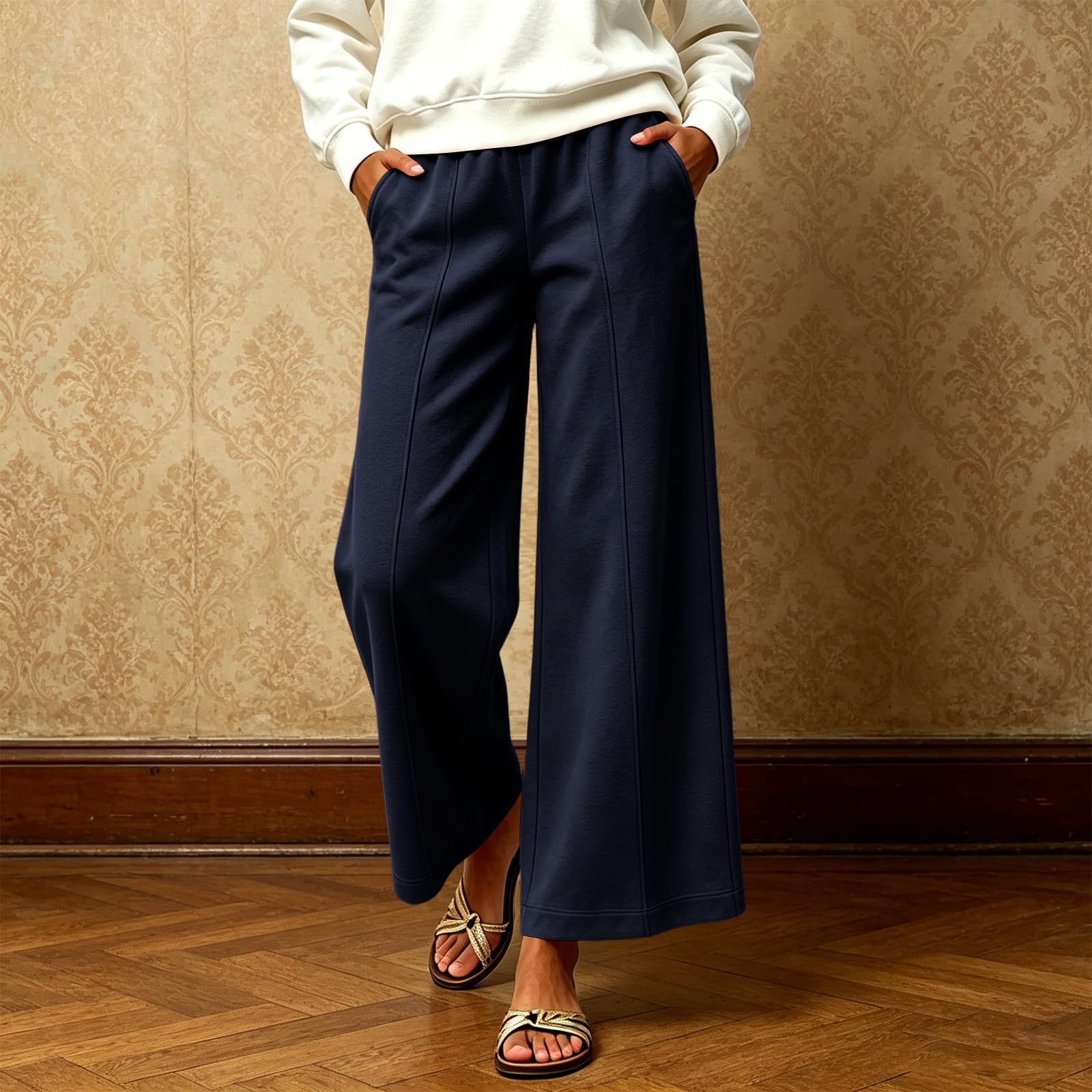 Pantaloni da Jogging Donna Pantaloni Baggy con Tasche Morbidi e Comodi Pantalone Jogger in Cotone Larghi e Leggeri Pants a Gamba Larga Casual Pantalone Sportivi con Coulisse per Yoga e Fitness