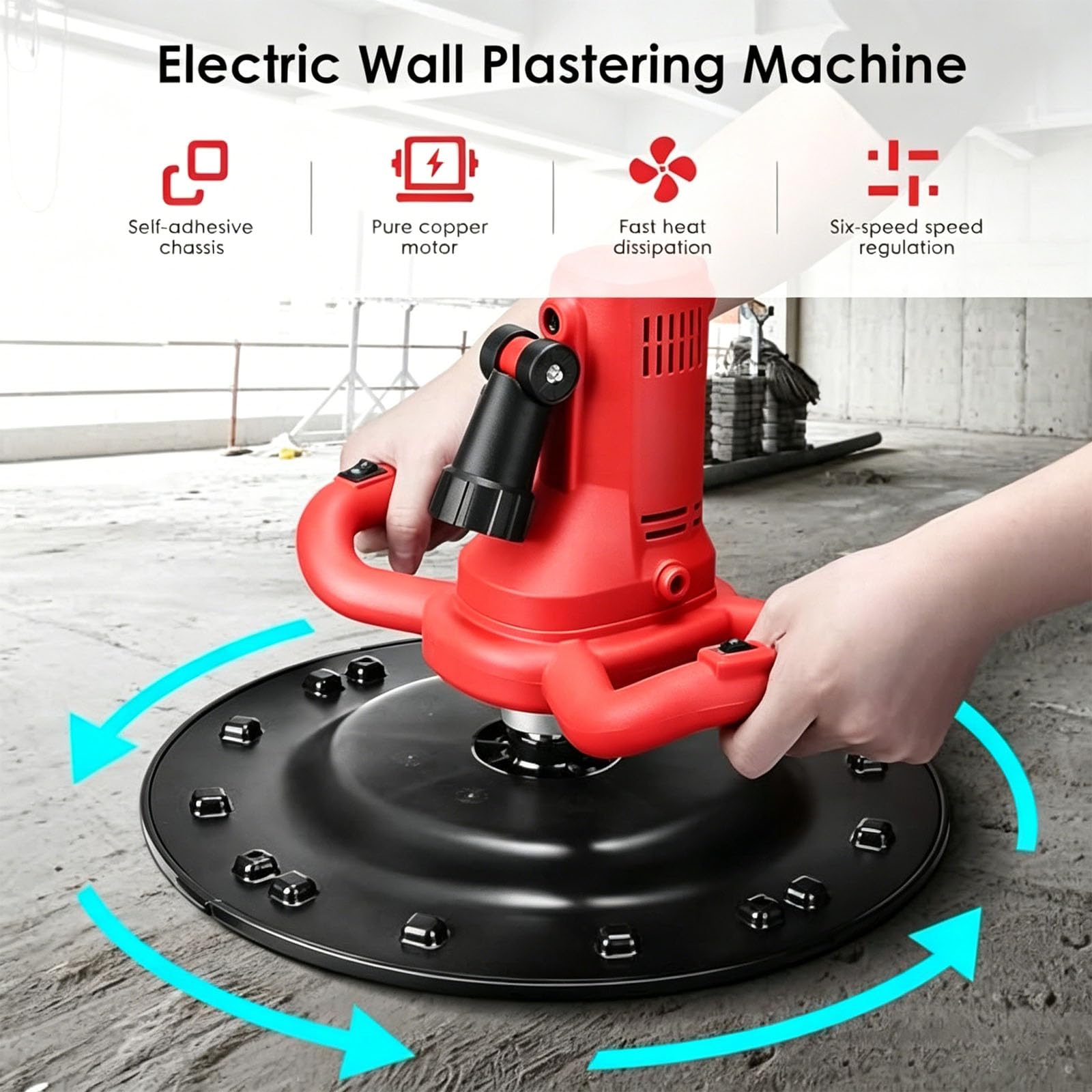 Máquina Eléctrica Para Alisar Paredes, Pulidora de Concreto de Alta Resistencia de 1680W con 6 Velocidades Variables, 40-300Rpm, Máquina Para Enlucido de Superficies de Cemento, Para Revoque y Nivelac