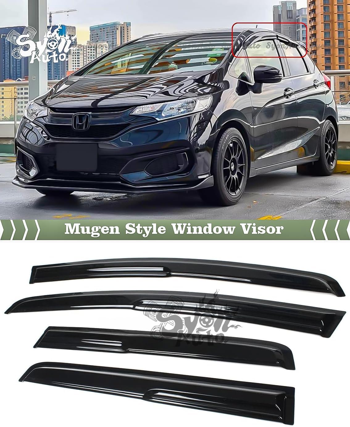 FITS 2015-2020 Honda FIT GK5 JDM 3D Wavy Mugen Style Window Visor RAIN Guard Vent