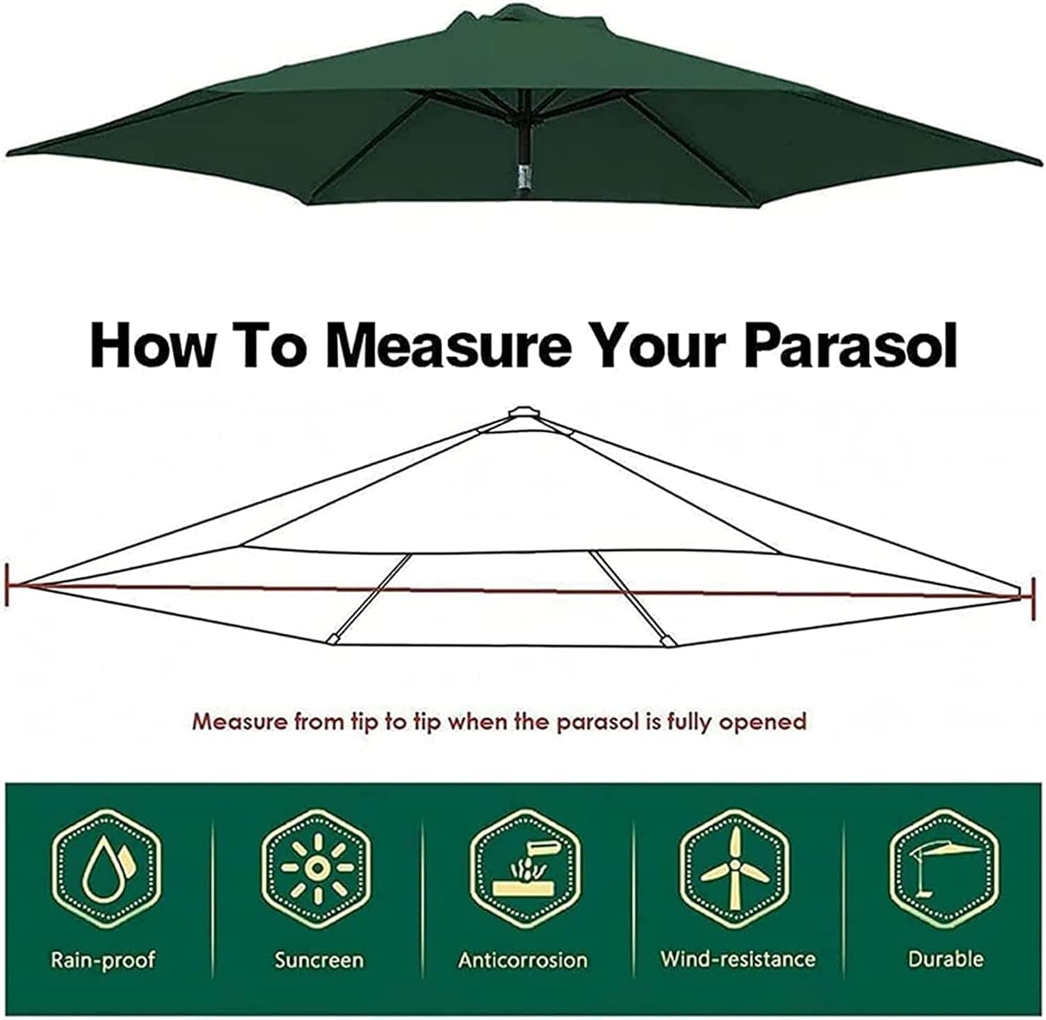 2m，2.7m，3mParasol Umbrella Replacement Canopy Cover, 6/8 Arms, Garden Parasol Covers Patio Umbrella Sun Shade Cover Anti-Ultraviolet, Waterproof, Breathable, for Backyard Pool Um