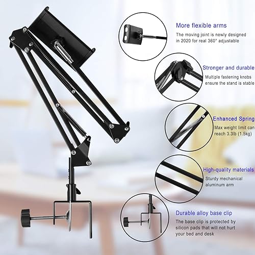 Miniatura 8 de Soporte para tablet ajustable, soporte plegable para tablet, soporte universal de aluminio flexible con rotación de 360 grados para iPadiPhoneXiPad