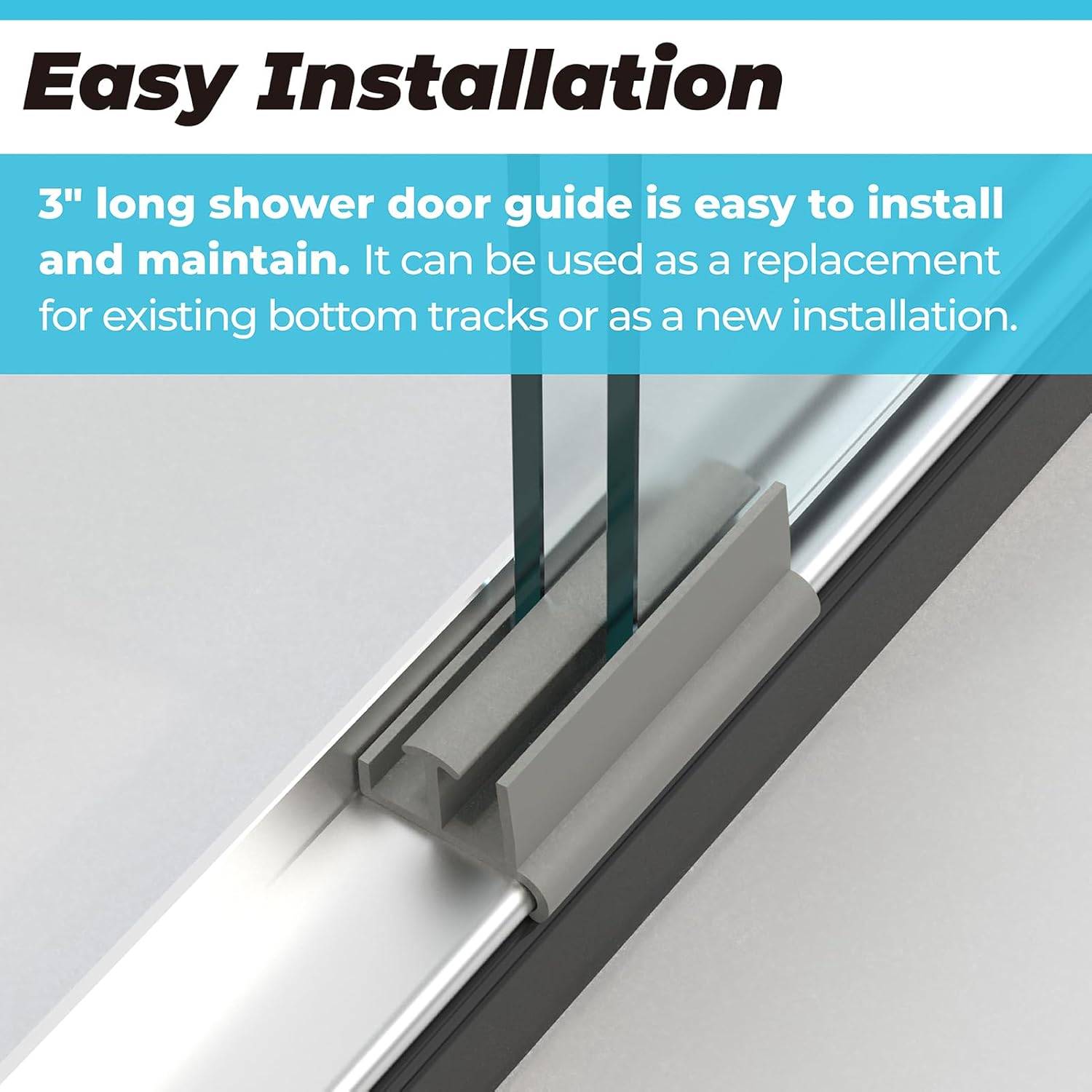PalpitateC Gray Sliding Shower Door Bottom Guide fits for Sliding Shower Doors, 1-3/8" Wide x 3" Long for Glass Shower Door Guide - 1 Pack