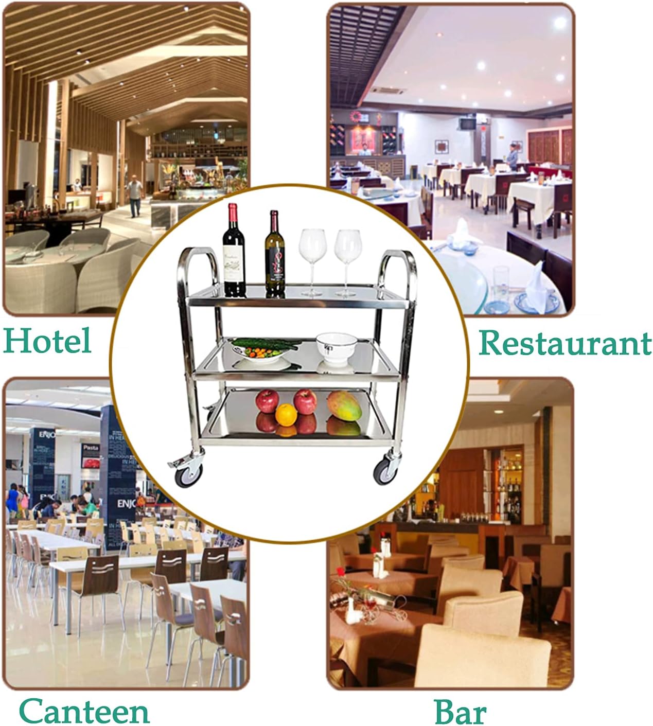 ITINA 3 Tier Stainless Steel Utility Cart with Locking Wheels Kitchen Island Trolley Catering Storage Cart for Kitchen Restaurant Hotel Cafe Home(L29.5xW16xH33inch, 330Lbs Total Load Capacity) - Kitchen Islands & Carts