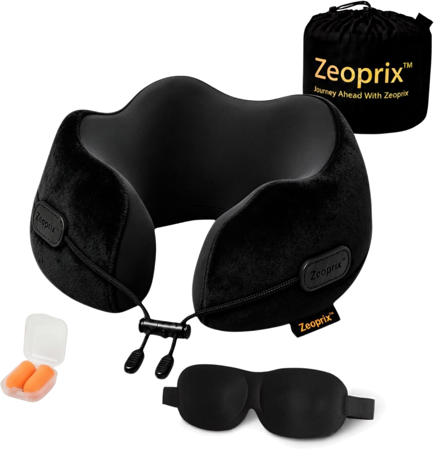 Memory Foam Travel Neck Pillow for Airplane, Neck Support, Black