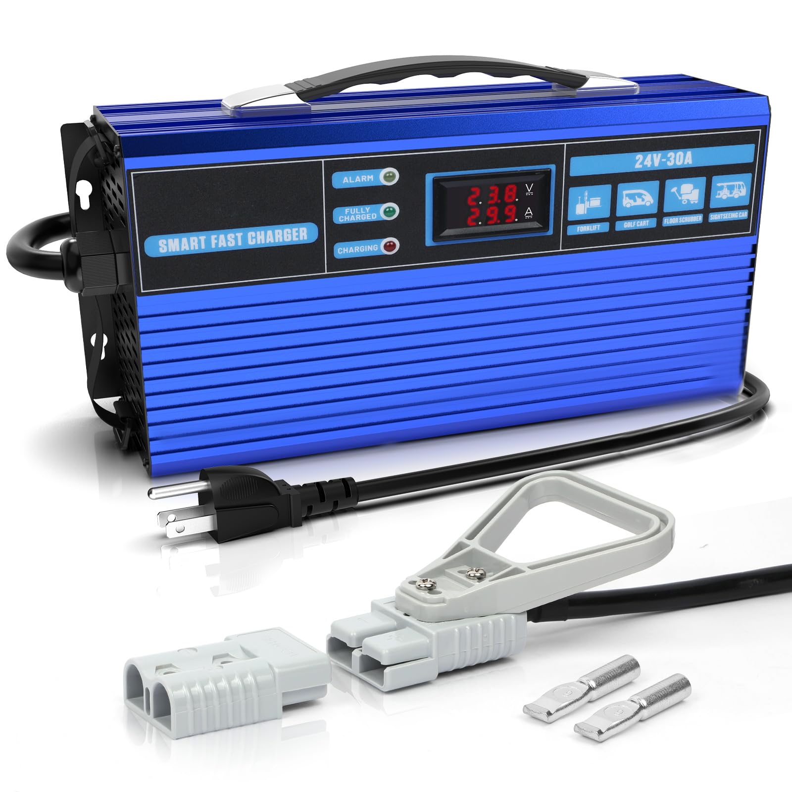 Photo 1 of 24V 30A Forklift Battery Charger Fully-Automatic Trickle Charger 900W Smart 24 Volt Battery Charger with Volt/Amp Display, 7 Protections for Forklift/Pallet Jack/Floor Scrubber