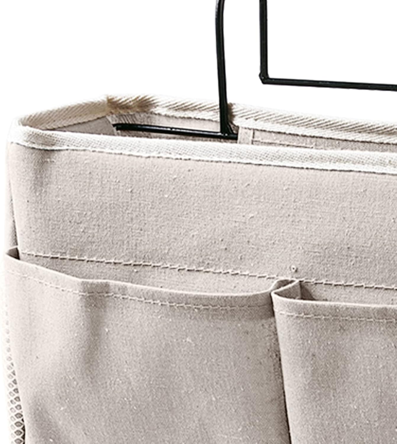 Syrisora Storage Bag Nightstand Hanging Bag Cotton Linen Bedside Storage Pocket Organizer Basket for Bunk Bed Dorm Rooms (White)