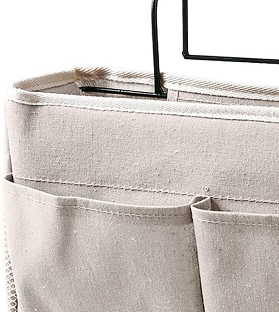 Bedside Caddy,Hanging Bed Organizer Storage Bag Pocket for Dorm Rooms Bed Rails Nightstand Hanging Bag,Cotton Linen Bedside Storage Pocket Organizer Basket for Bunk Bed Dorm Rooms(White)