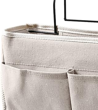 Bedside Caddy,Hanging Bed Organizer Storage Bag Pocket for Dorm Rooms Bed Rails Nightstand Hanging Bag,Cotton Linen Bedside Storage Pocket Organizer Basket for Bunk Bed Dorm Rooms(White)