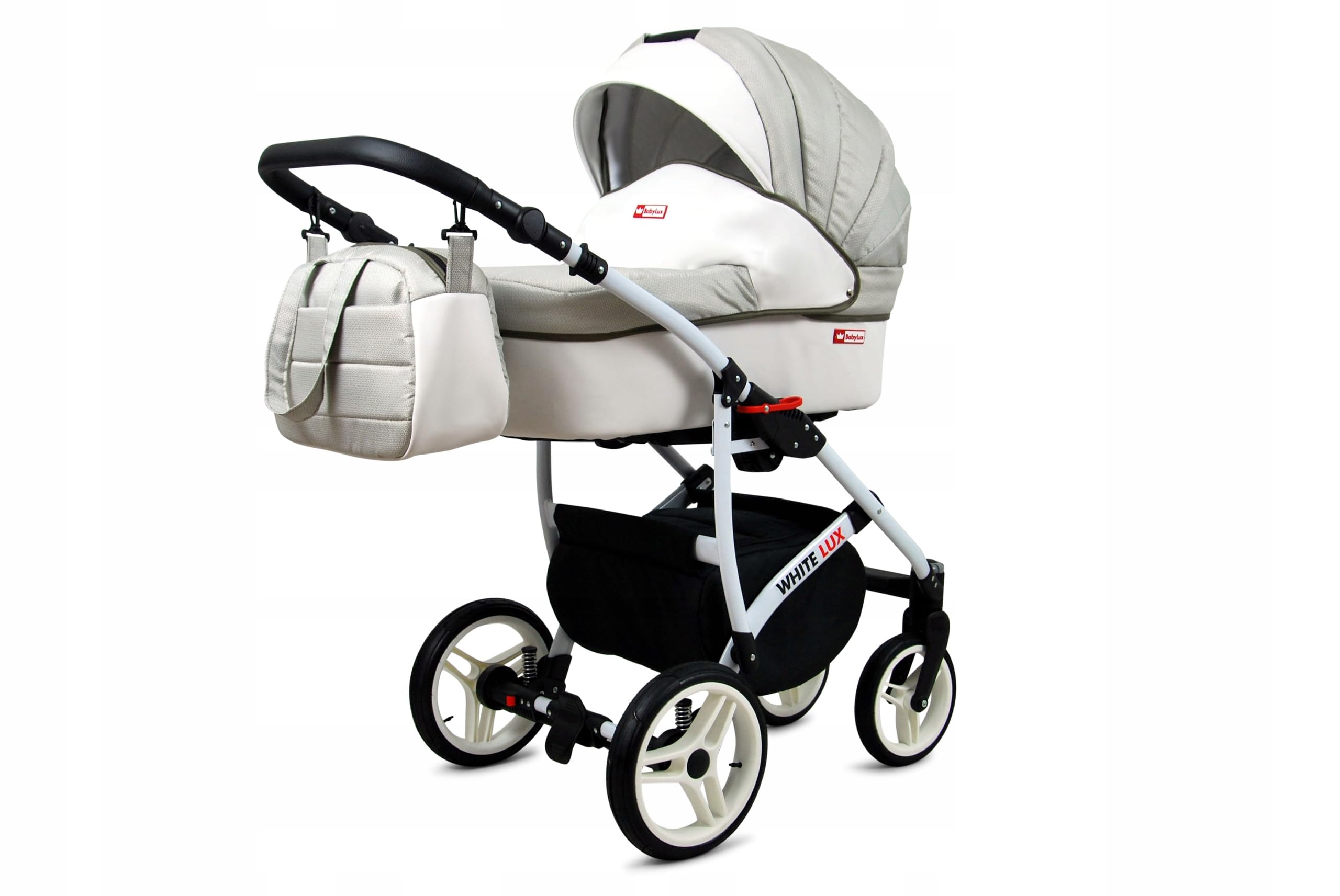 BabyLux® Kinderwagen Set 3 in 1 - White Lux - incl. Babywanne, Buggy Sportsitz, Auto-Babyschale - Autositz - Kinderwagenset - Kombikinderwagen mit Wickeltasche, Regenschutz usw.