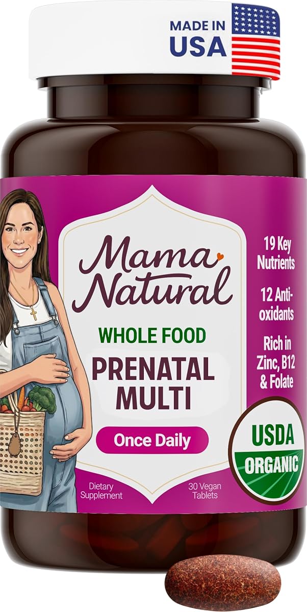 Organic Prenatal Vitamins for Women Vegan (30 Servings) | One A Day Prenatal Vitamins for Pregnant Women | Food Based, Non-GMO & Gluten-Free - Pre Natal Multivitamin with Folate