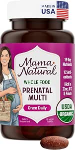 Mama Natural Organic Prenatal Vitamins for Women Vegan (30 Servings)