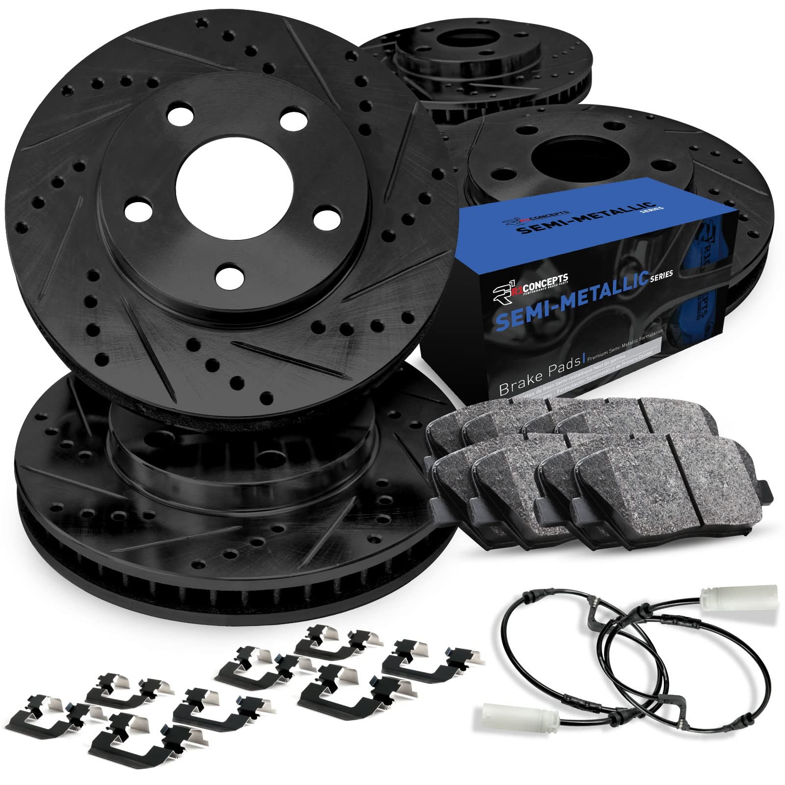 R1 Concepts Front Rear Brakes and Rotors Kit Front Rear Brake Pads