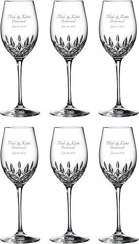 Waterford Lismore Essence - Juego de 6 copas de vino blanco personalizadas grabadas para Chardonnay, Pinot Grigio, Sauvignon Blanc y más