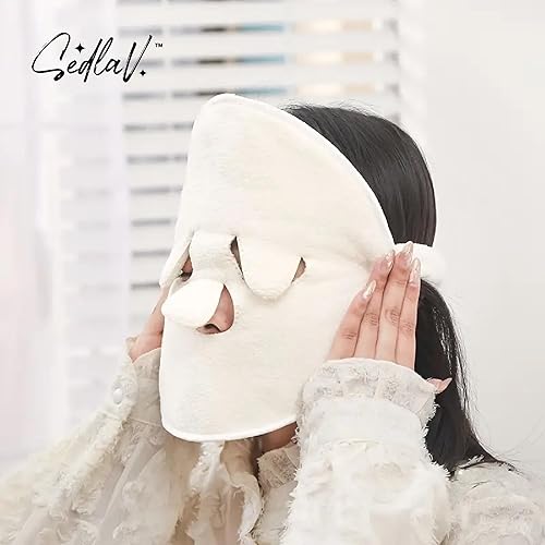 Miniatura 6 de SEDLAV Toalla facial de compresión caliente de doble capa  Toalla facial reutilizable de forro polar coral para limpieza profunda, vaporizador