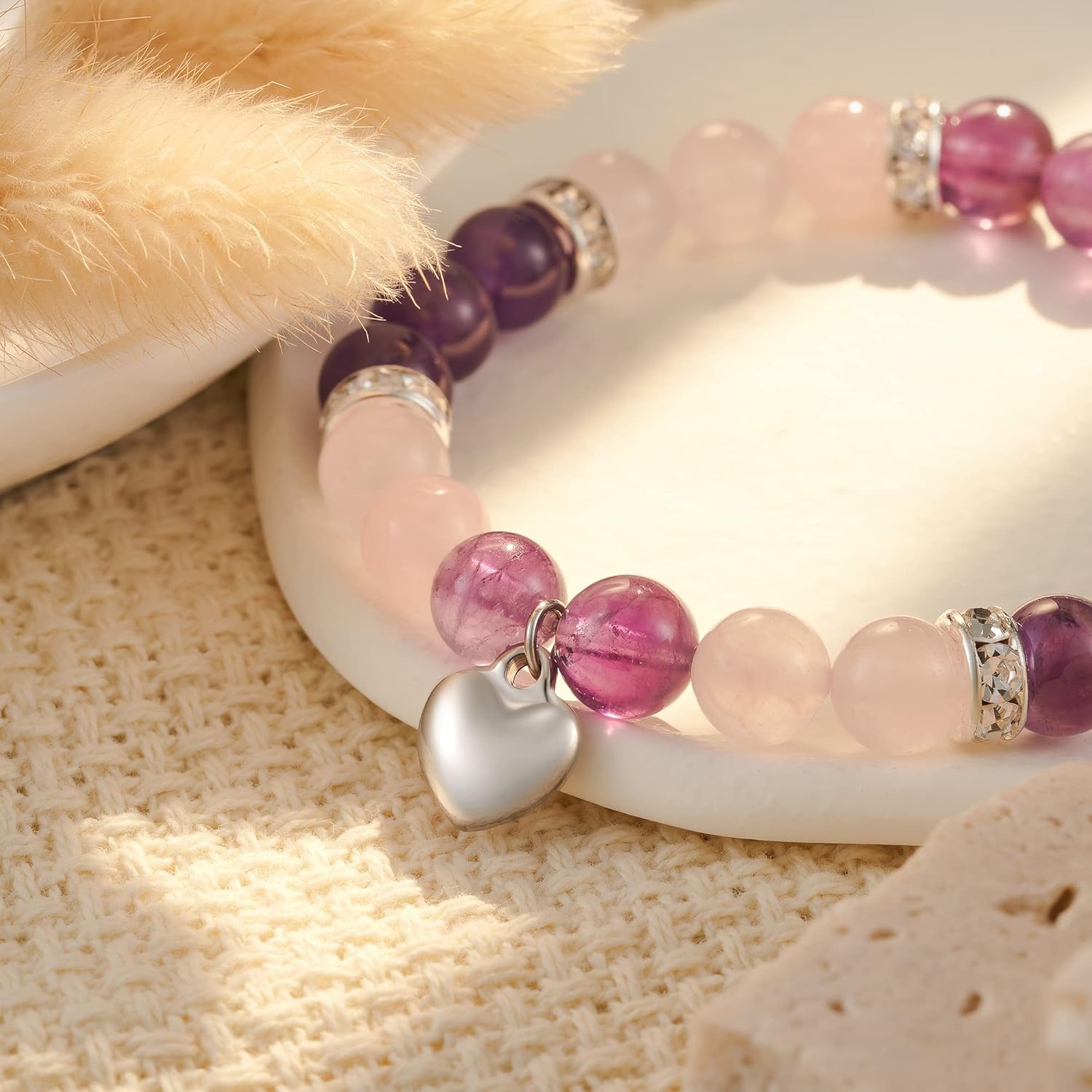 Miniatura 3 de HGDEER Natural Stone Heart Friendship Braceles for Best Friend Bestie with Gift Message Card, Suitable as a Gifts on Birthday Graduation Mothers Day