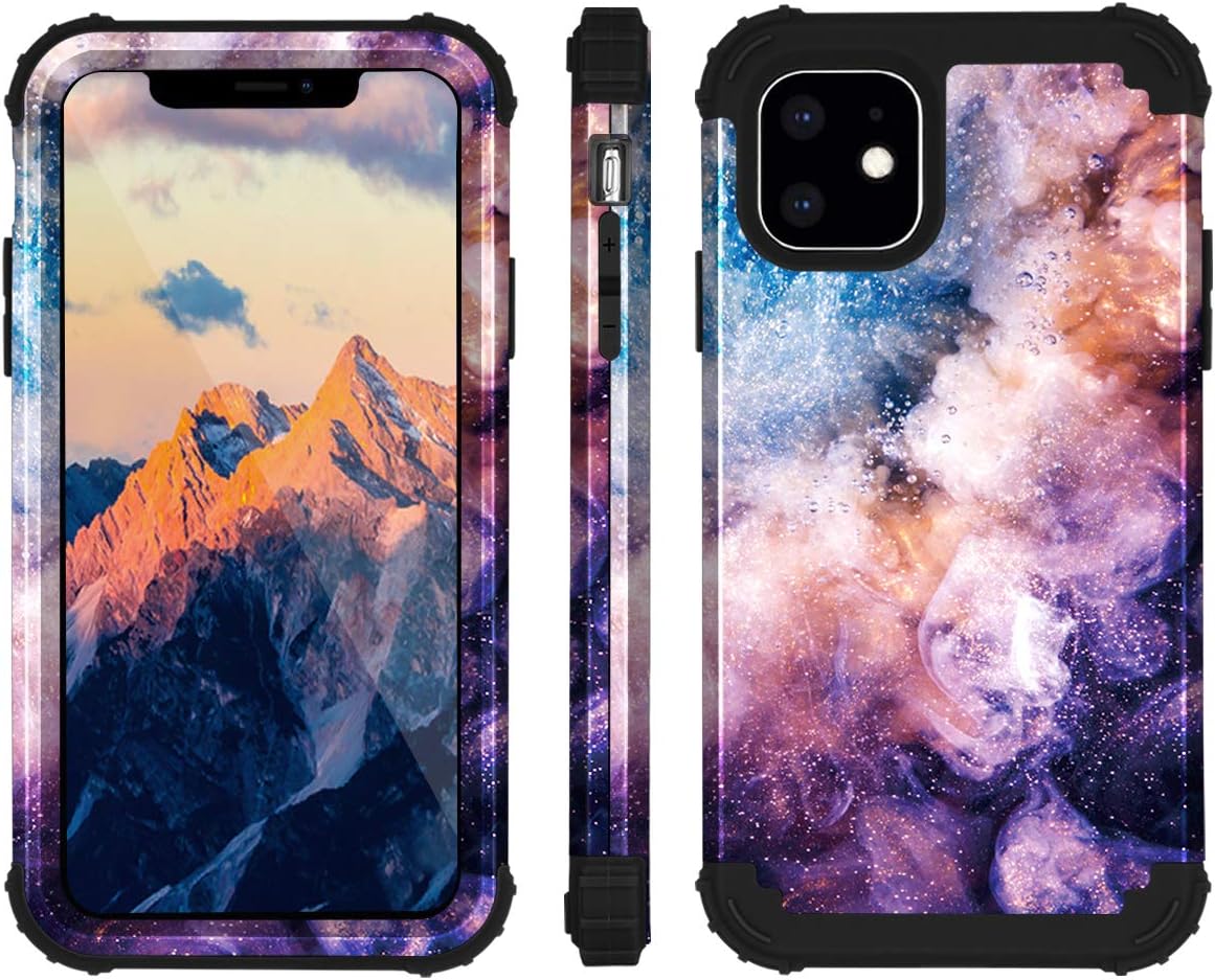 Fingic iPhone 11 Case, 3 in 1 Heavy Duty Protection Hybrid Hard PC Soft Silicone Rugged Bumper Anti Slip Full-Body Shockproof Protective Case for iPhone 11 6.1 inch 2019, Nebula Black