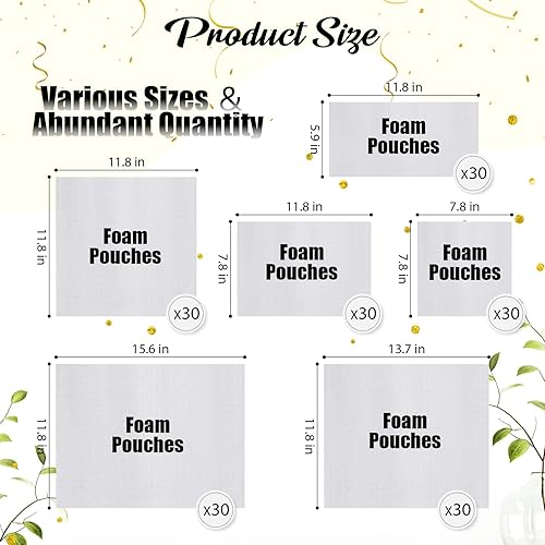 Miniatura 2 de Frienda 180 fundas de embalaje de placas para mudanzas, 6 tamaños, bolsas de espuma de cojín para embalaje, vasos, China, platos, tazas, tazas -