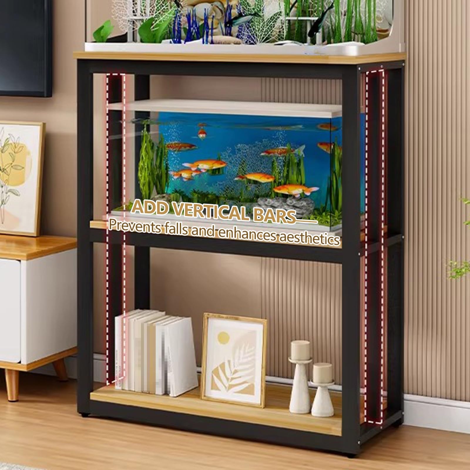 3-poziomowy stojak na akwarium, metalowy stojak do akwarium, z półką do przechowywania, otwartym terrarium i gadami, do domu i biura, stalowa rama, biały (61 x 30 x 120 cm)