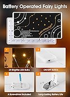 Vista 2 de Minetom Paquete de 6 Luces de Hadas Operadas con Batería Luces de Cadena - 7 pies 20 LED Impermeables Alambre Plateado Luces de Luciérnaga