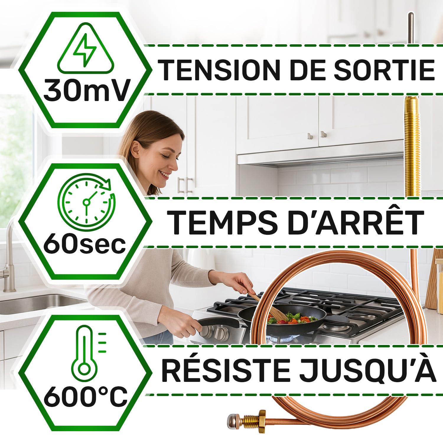 Universel Thermocouple 900 mm avec 5 Écrous pour Gaziniere Gaz - Garantie de 5 Ans - ONIX TECH