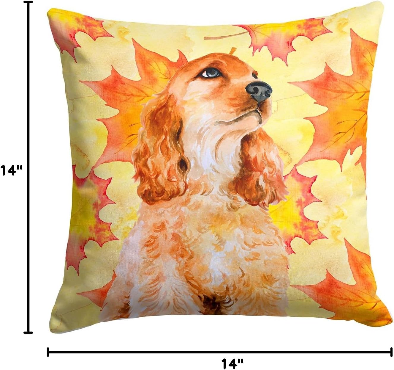 Caroline's Treasures BB9967PW1414 Cocker Spaniel Fall Fabric Decorative Pillow, Yellow Machine Washable, Indoor Outdoor Decorative Pillow for Couch, Bed or Patio, 14Hx14W