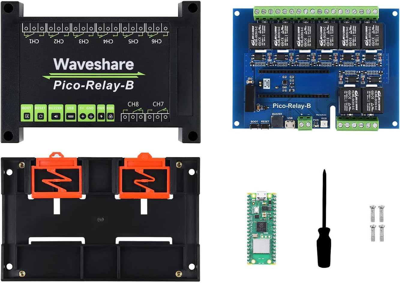 Waveshare Pi Pico W Microcontroller Board, Built-in WiFi, Based On Official RP2040 Dual-Core Processor Includes ABS Protective Case and Pico-Relay-B (5 Items