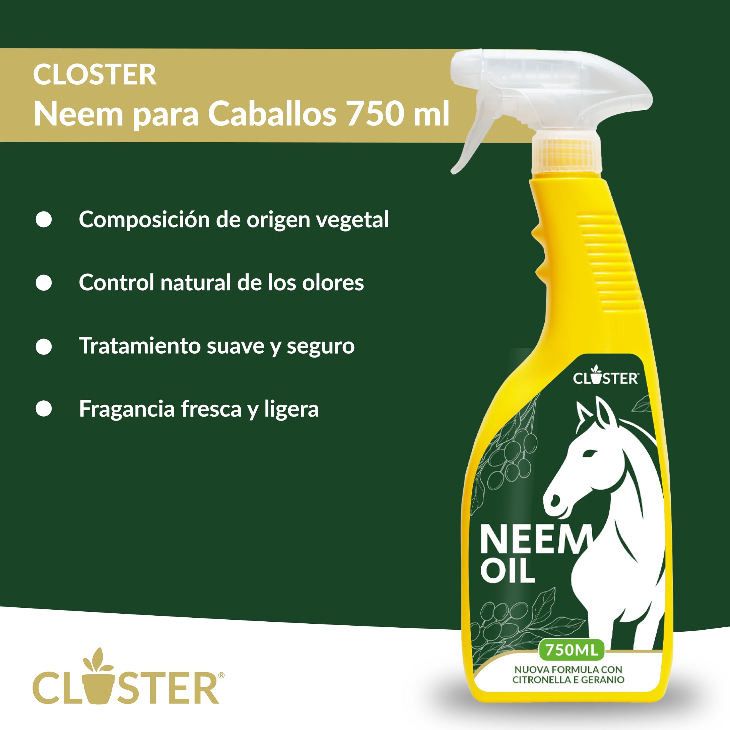 STOPPEE Aceite de Neem para Caballos Spray 750ml Made in Italy - contra Tafani, Garrapatas, Moscas, Pulgas, Mosquitos e Insectos con Geranio y Citronela - Combinable con Repelente Antiparasitario