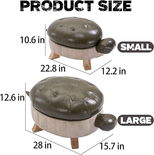 Miniatura 2 de Reposapiés otomano tapizado de animales, puf de cuero otomano tapizado con tortuga, taburete de madera para sala de estar, dormitorio, sofá, banco y