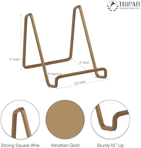 Miniatura 2 de TRIPAR Paquete de 2 soportes cuadrados de metal veneciano dorado de 4 pulgadas, caballete de alambre cuadrado, soporte para fotos pequeño, soporte