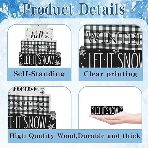 Miniatura 3 de 4 piezas de decoración de mesa de Navidad, muñeco de nieve, decoración de mesa de madera, bandeja escalonada, decoración de bandeja de Navidad,