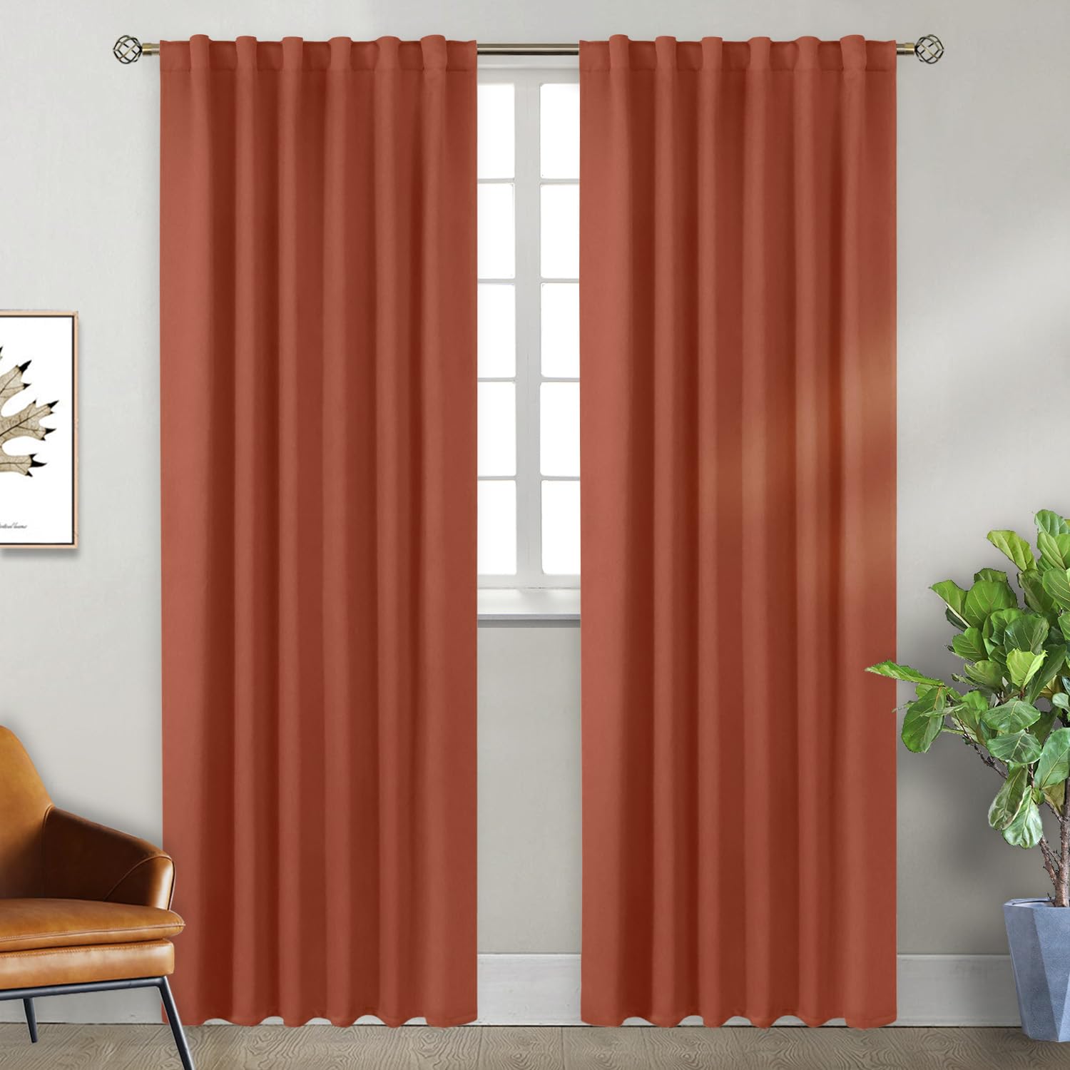 BGment Blackout Curtains 84 inches Long for Bedroom - Privacy Light Blocking Thermal Insulated Rod Pocket and Back Tab Fall Decor Curtains for Living Room, 2 Window Panels, 52 x 84 Inch, Terracotta โ image 1