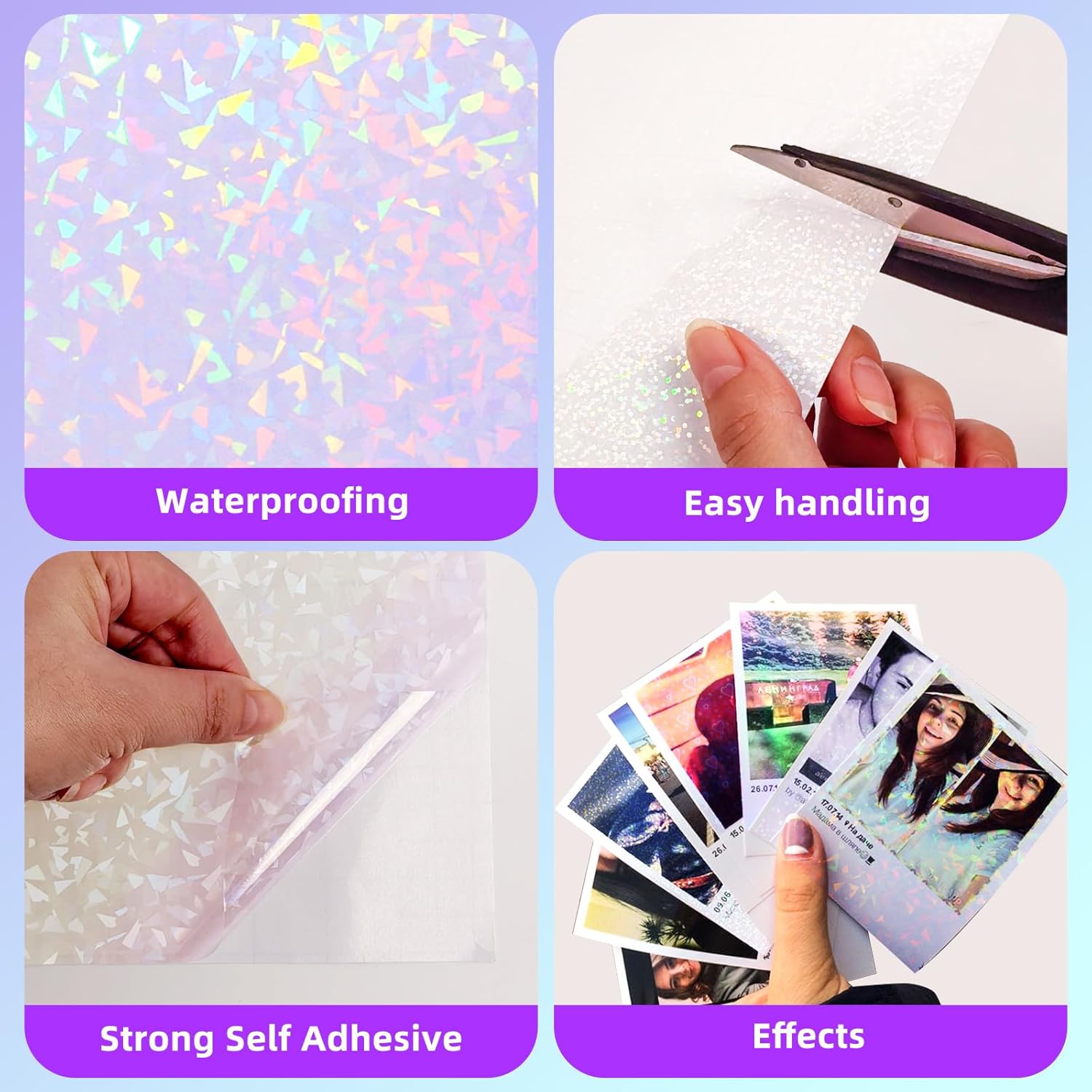 36 Sheets Holographic Laminate Sheets Transparent Holographic Sticker Paper Self Adhesive Laminating Sheets Clear Vinyl Waterproof Overlay for Sticker Pape, 8.5x11 inch 6 Patterns