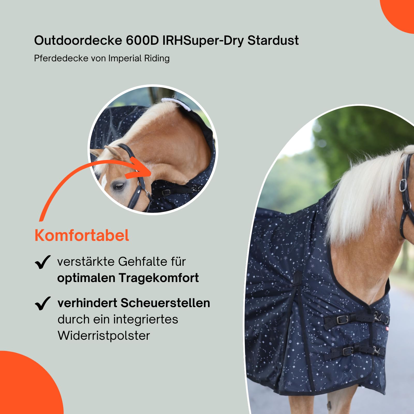 Imperial Riding - Outdoordecke 600D IRHSuper-Dry Stardust – als Regendecke, Übergangsdecke & Winterdecke – wasserdichte Weidedecke mit Fleece-Futter – Pferdedecke in Schwarz – 125cm