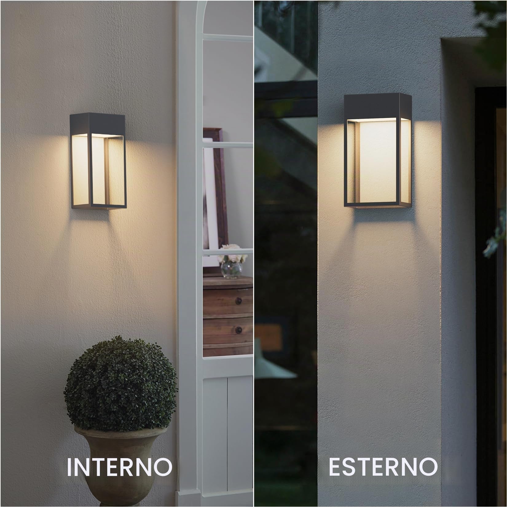 Klighten 24W Led Lampada da Parete Esterno, Antracite Applique da Parete, IP65 Applique Interno/esterno, Moderno Lampada Muro Alluminio, Luci da parete Per Giardino Portico, 3000K Bianco caldo